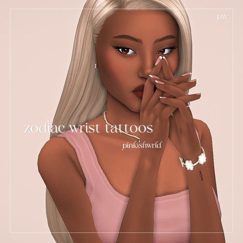 simlish wrist zodiac tattoos by pinkishwrld 🩷 | Patreon The Sims 4 Cc Tattoos Women, Tattoos Sims 4, Cute Wrist Tattoos, Tattoos Cute, Cute Tattoos On Wrist, Gaming Ideas, Sims 4 Tattoos, Sims 4 Traits, Sims 4 Cas Mods