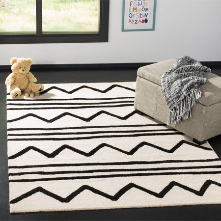 Safavieh Kids Zigzag Stripes Area Rug or Runner, White Zig Zag Rug, Boys Rug, Girls Rugs, Southwest Rugs, Rug Size Guide, Handmade Kids, Navy Rug, Black Area Rugs, Carpet Colors