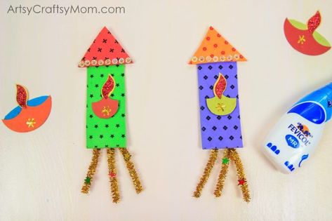 Diwali Rocket Craft, Easy Diwali Crafts For Kids, Diwali Rocket, Rocket Decorations, Diwali Greeting, Diwali Greeting Cards, Rockets For Kids, Diwali Greetings, Diwali Craft