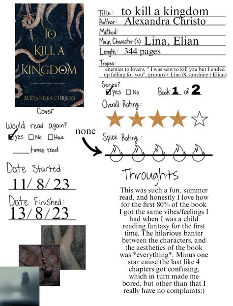 To Kill A Kingdom Book, To Kill A Kingdom, Journal 3, Fall For You, Summer Reading, Book Journal, Book 1, Reading, Feelings