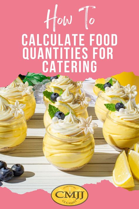 Catering companies need to consider when planning for events is calculating the quantity of food they will need to serve. This practice is essential because it will help eliminate the amount of waste you produce and ensure you make enough food for your client. Catering Amounts Food, Catering Menus Ideas, Catering Tips And Tricks, Catering Food Ideas, Catered Appetizers, Family Reunion Food, Gourmet Appetizers, Food Business Ideas, Bite Size Food