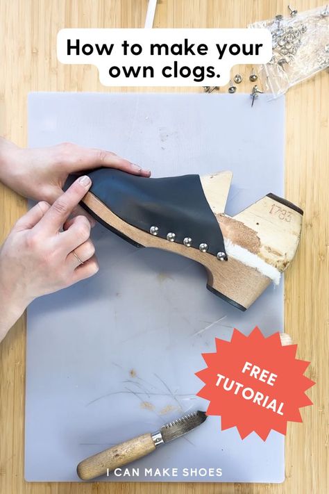 Click to watch my free tutorial on how to make your own pair of custom clogs 🌟 This tutorial requires no stitching as I wet mould unline veg tan leather to achieve the desired shape. This is a super beginner friendly tutorial and appropriate for anyone - even if you have never made a pair of shoes before! Homemade Shoes Diy, Cheap Slip-on Clogs With Nonskid Markings, Natural Leather Sole Slip-on Clogs, Shoemaking Tutorials, Leather Clogs With Reinforced Heel, Closed Toe, Spring Wooden Heel Slip-on Clogs, Hyper Focus, Wooden Slip-on Clogs With Wooden Heel, Homemade Shoes