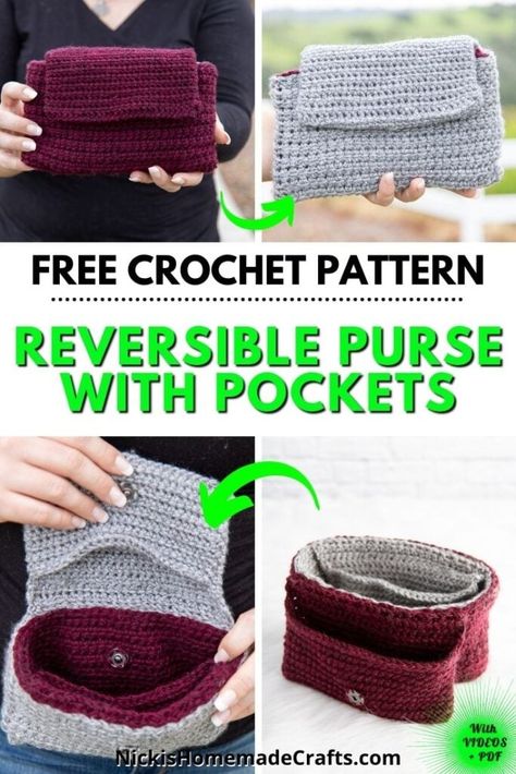 Crochet Purse Organizer, Crochet Purse Organizer Pattern Free, Crochet Purse With Pockets, Crochet Organizer Bag, Free Reversible Crochet Patterns, Free Crochet Wallet Patterns, Crochet Crossbody Purse Pattern Free, Crochet Bag With Pockets, Crochet Pocketbook