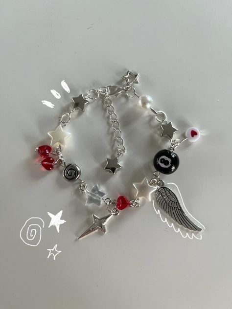 Beaded star themed Red, Black and white bracelet with random pearls and beads Red And Black Bracelets, Emo Jewelry, Etsy Bracelets, Beaded Star, Red Beaded Bracelet, White Bracelet, Collage Phone Case, White Bracelets, Red Bracelets