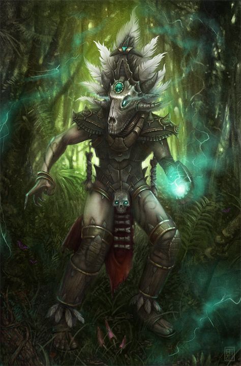 ✯ Witch Doctor .. By ~Anatheme ✯ Dnd Witch Doctor, Dnd Witch, Lizard Folk, Mythical Monsters, Fantasy Role Playing, Witch Doctor, Nordland, Game Concept Art, Fantasy Inspiration