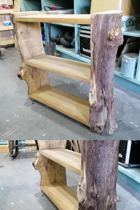 Milled Wood Projects, Kitchen Bookshelves, Rustic Hickory Kitchen Cabinets, Deer Mount Decor, Tree Library, Live Edge Wood Furniture, Cedar Wood Projects, Log Ideas, Wood Mill