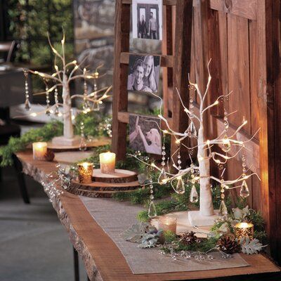 Wood Centerpieces Wedding, Light Up Tree, Wood Centerpieces, Tree Centerpieces, Wedding Reception Centerpieces, Centerpieces Wedding, Reception Centerpieces, Outdoor Wedding Decorations, White Tree