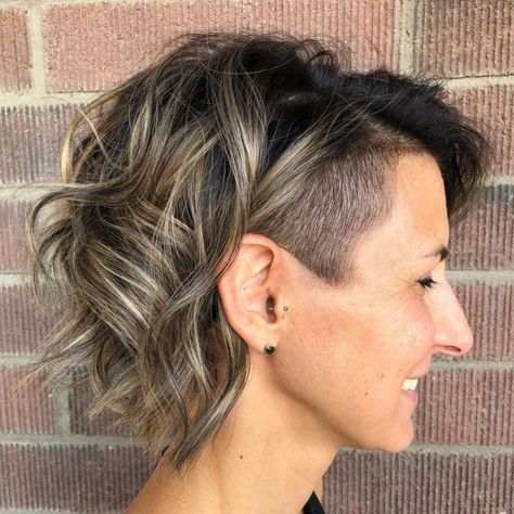 Wavy Undercut Bob, Undercut Bob Curly Hair, Undercut Hairstyles Women Wavy Hair, Undercut A Line Bob, Wavy Bob With Undercut, Shaggy Bob Undercut, Shaved Undercut Bob, Undercut Curly Bob, Shaggy Bob With Undercut