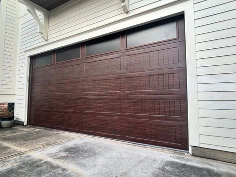 GERMAN GARAGE DOORS | Old wood door out with a C.H.I modern woodgrain with obscure glass windows 👌 | Instagram Brown Garage Doors Ideas, Stained Garage Doors, Brown Garage Doors, Garage Doors Ideas, Brown Garage Door, Old Wood Doors, Doors Ideas, Orange House, Wood Door