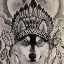 Maingriz - Custom Tattoo Design Moon Wolf Tattoo, Tattoo Feathers, Wolf Dreamcatcher Tattoo, Tattoo Dreamcatcher, Feathers Tattoo, Wiccan Wallpaper, Dream Catcher Drawing, Wolf Dreamcatcher, Hat Tattoo