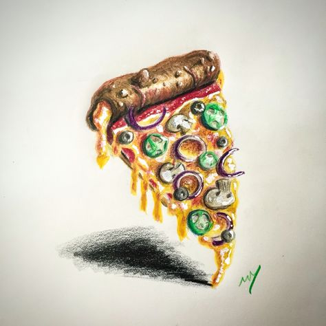 Pizza illustration. Colored pencil and acrylic for highlights #pizza #art #illustration Pizza Art Illustration, Illustration Colored Pencil, Pizza Illustration, Pizza Art, Pizza Lovers, Colored Pencil Drawing, Color Pencil Art, Color Pencil, Reference Photos