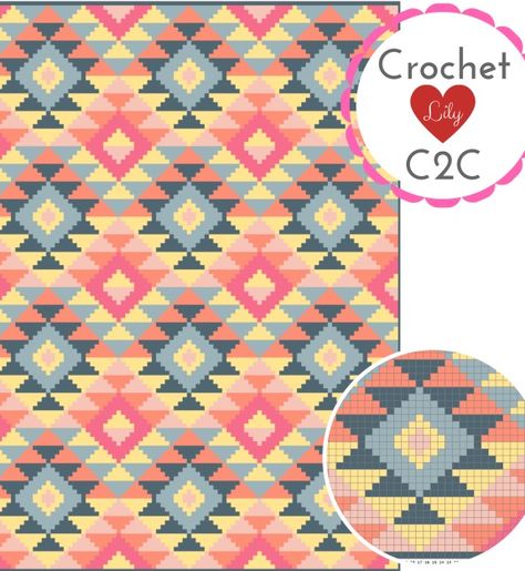 The Aztec C2C blanket pattern. - Crochet C2C Lily | Boosty Aztec Crochet Blanket, Aztec Crochet, C2c Blanket Pattern, Aztec Poncho, C2c Blanket, C2c Crochet Blanket, Crochet Blanket Pattern, Corner To Corner, Types Of Stitches