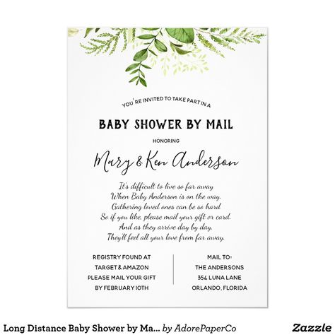 Long Distance Baby Shower by Mail Invitation A baby shower by mail invitation perfect for those that live a long distance from loved ones. Baby Shower By Mail Invitation, Baby Shower Quotes, Shower By Mail Invitation, Baby Shower By Mail, Baby Shower Invitation Wording, Shower By Mail, Virtual Baby Shower Invitation, Adventure Theme, Virtual Baby Shower