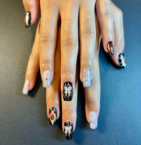 In love with this set and perfect for halloween 👻 Hard Gel full set with airbrush designs and silver artwork and charms 🕸️ DM to book! #nails #halloween #halloweennails #spookyszn #rednails #blacknails #silvernails #fall #fallnails #nj #nailsnailsnails #nailtech #nailinspo #nailideas Gel Full Set, Book Nails, Silver Artwork, Airbrush Designs, Nails Halloween, Hard Gel, Silver Nails, Black Nails, Nail Tech