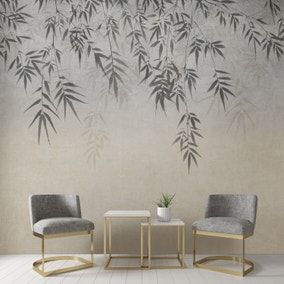 Leaf Mural, Wallpaper Bedroom Feature Wall, Indoor Mural, Hanging Leaf, Bamboo Wallpaper, Feature Wall Living Room, Ombre Background, Wall Panels Bedroom, Wall Panel Design