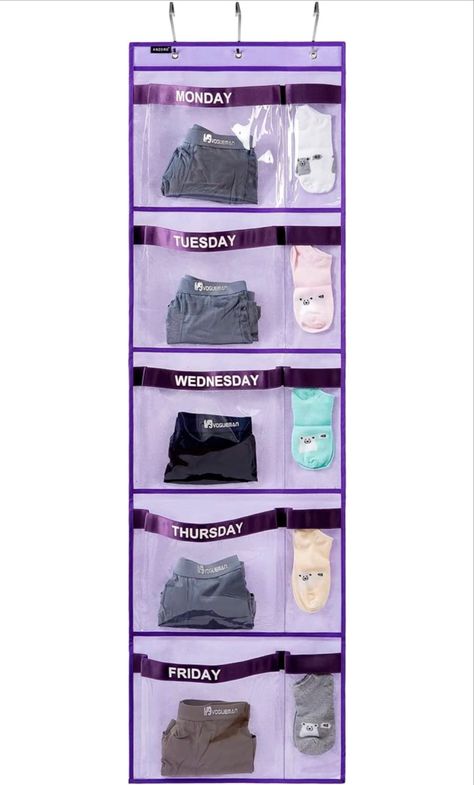 What a time saver!! And what a great way for my kids to be independent in the morning! This day of the week lods clothes organizer is so simple and a must-have! Clothes For The Week Organizer, Kids Weekly Clothes Organizer, Weekly Clothes Organizer, Kids Closet Storage, Kids Clothes Organization, School Clothing, Sunglasses Organizer, Be Independent, Clothes Closet Organization