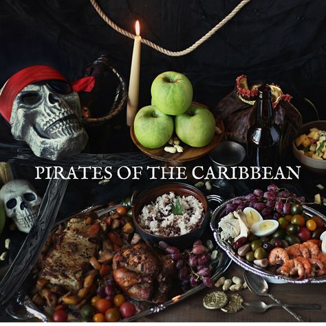 Pirates of the Caribbean Feast Pirate Themed Food, Pirate Dinner, Feast Of Starlight, Pirates Dinner, Pirate Food, Disney Movie Night Food, Movie Night Dinner, Disney Inspired Food, Movie Night Food