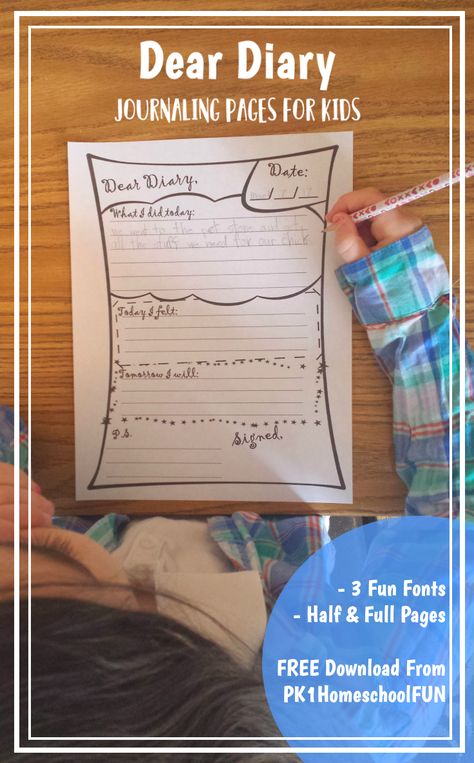 Inspire some writing fun for your children with these dear diary journaling pages for kids! Bullet Journal For Kids, Outdoor Kindergarten, Diary Journaling, Reading Diary, Kid Dates, Teach Writing, Kids Travel Journal, Writing Printables, School Diary