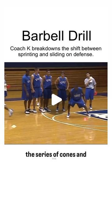 Gino Myers-Kyles on Instagram: "The “Barbell Drill” is designed to enhance a player’s ability to transition efficiently between sprinting and lateral sliding, both critical movements in basketball. 

In this drill, athletes alternate between short bursts of sprinting and defensive sliding, simulating the dynamic changes in movement required during a game. 

This drill emphasizes agility, footwork, and conditioning, enabling players to improve their lateral quickness and overall responsiveness in both offensive and defensive scenarios." Coach K, Defense, Basketball, Conditioner, Instagram