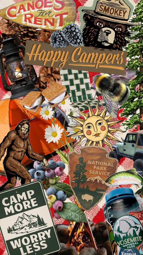 Happy Camper Summer Camp Wallpaper, Camp Wallpaper, Summer Prints Wallpaper, Camping Wallpaper, Cute Wallpaper, National Park Service, Summer Prints, Happy Camper, Yosemite National Park