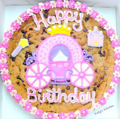 Katy's Kitchen: Princess Carriage Cookie Cake Princess Cookie Cake, Kitchen Princess, Giant Cookie Cake, Dq Cakes, Message Cookies, Publix Bakery, Big Cookies, Pizza Cookie, Everyday Cakes