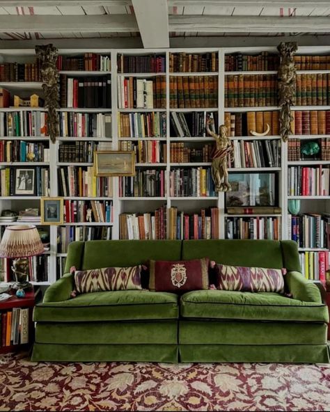 Had this gorgeous library spot from @nicolocastellinibaldissera (spotted via @peter_kleijnenburg_interior ) saved for awhile - love the floor to ceiling bookshelves with the velvet sofa in front of them and a beautiful rug. The rug reminds me of a Mashad. We have several in the shop. Swipe to take a look. This grouping is all new pieces - made in India and Pakistan in the Persian tradition. Which one is your favorite? I’d love to hear. Please DM for more info and to learn about our special IG... Books Stacked On Floor, Floor To Ceiling Bookshelves, Beautiful Bookshelf, Wooden Ideas, Library Room, Comfy Seating, Home Library, Book Nooks, Drawing Room