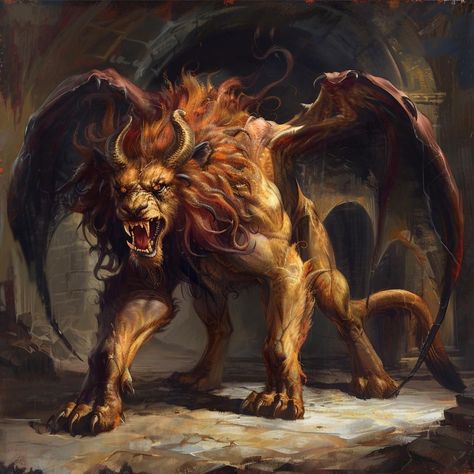 Manticore Beast Art Monsters, Manticore Art, Iron Druid, Fantastic Beasts Creatures, Rpg Monsters, Mythical Creature Design, Mythological Monsters, Scary Images, Mythical Beasts