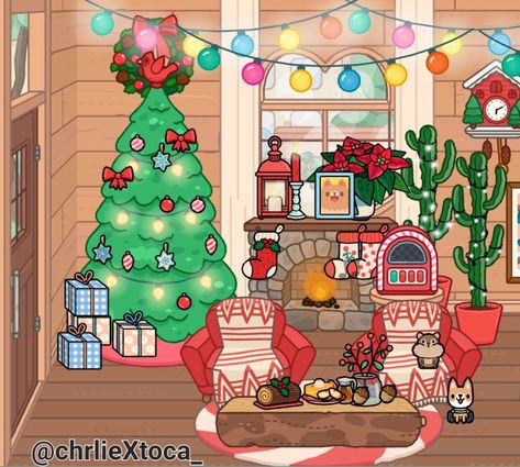 Toca Boca Cabin House Ideas, Toca Boca Christmas Living Room, Toca Boca Christmas House Aesthetic, Toca Life Christmas House Idea, Toca Boca Winter House Ideas, Toca Boca House Ideas Christmas, Toca Boca Room Ideas Christmas, Christmas Toca Boca House, Toca Boca Christmas House