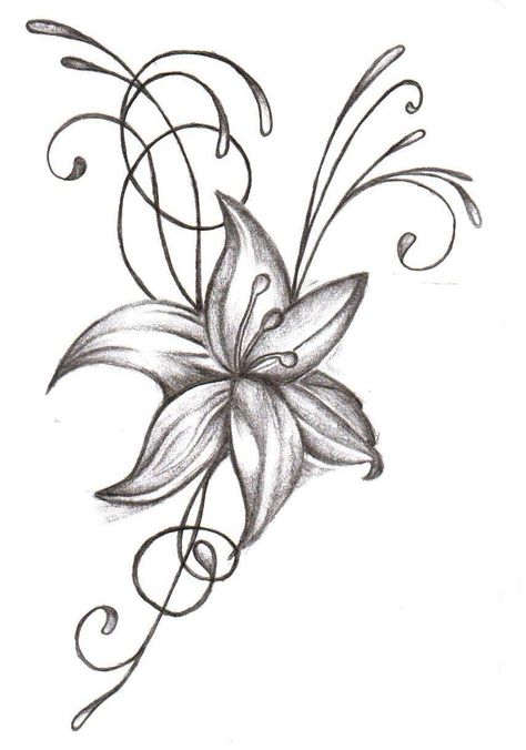 Free Simple Flower Drawing, Download Free Clip Art, Free Clip Art on Clipart Library Fiori Frangipani, Tattoo Lily, Tiger Lily Tattoos, Wildflowers Tattoo, Easy Pencil Drawings, Lily Flower Tattoos, Flower Tattoo Drawings, Pencil Drawings For Beginners, Tattoo Leg