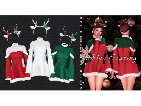 Blue Craving - Winterfest Collab - The Sims 4 Download - SimsDomination Sims 4 Christmas Outfit, Christmas Cc Sims 4 Clothes, Sims 4 Christmas Clothes, Ts4 Christmas Cc, Sims 4 Christmas Cc Clothes, Sims4 Christmas, Sims 4 Christmas Cc, Sims Christmas, Sims Dresses