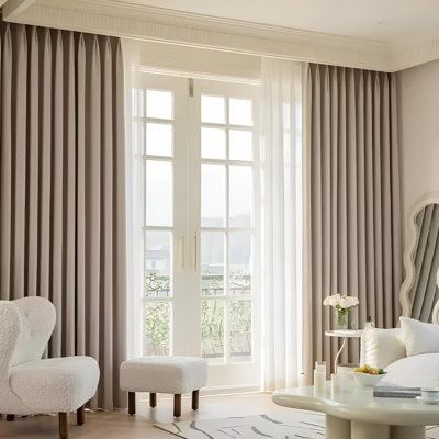 ACHERNAR LLC Chenille Room Darkening Curtain Pair | Wayfair Living Room Curtains Luxury, Rooms With Cream Walls, Home Decor Ideas Curtains, Expensive Looking Curtains Living Room, White Room Curtain Ideas, Neutral Bedroom Curtains Ideas, Bedroom Blackout Curtain Ideas, White Room Curtains, Hotel Style Curtains