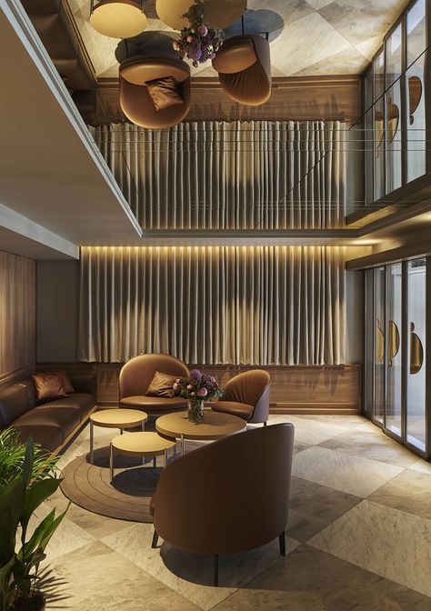 Bank on deal-making aesthetics and the weight of rich heritage at Bergen's decadent new design hotel... Marina Architecture, Salon Board, Resort Lobby, Waiting Lounge, Balcony Designs, Luxury Hotels Lobby, Windsor House, Hotel Lobby Design, Lobby Interior Design