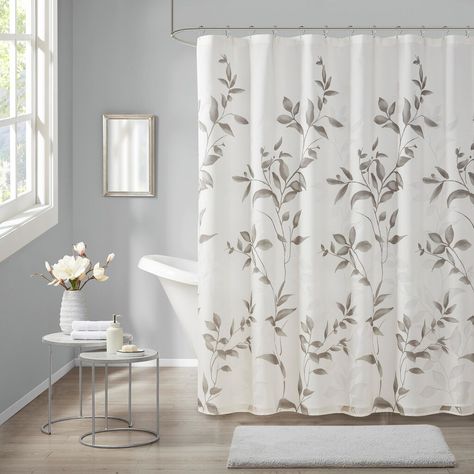 Madison Park Vera Burnout Printed Shower Curtain | Kohls Elegant Shower Curtains, Gray Shower Curtains, Home Essence, Contemporary Shower, Modern Color Schemes, Modern Shower Curtains, White Shower Curtain, White Shower, Grey Curtains