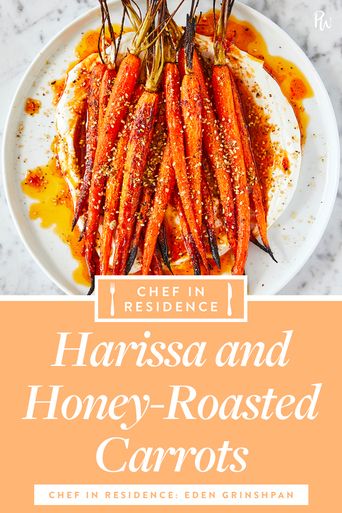 Harissa and Honey-Roasted Carrots #purewow #chef in residence #food #side dish #cooking #recipe Ottolenghi Carrot Recipes, Roasted Carrots Harissa, Greek Carrots Recipe, Honey Cumin Roasted Carrots, Honey Harissa Carrots, Harissa Roasted Carrots, Harrisa Carrots, Substitute For Cumin, Carrot Harissa