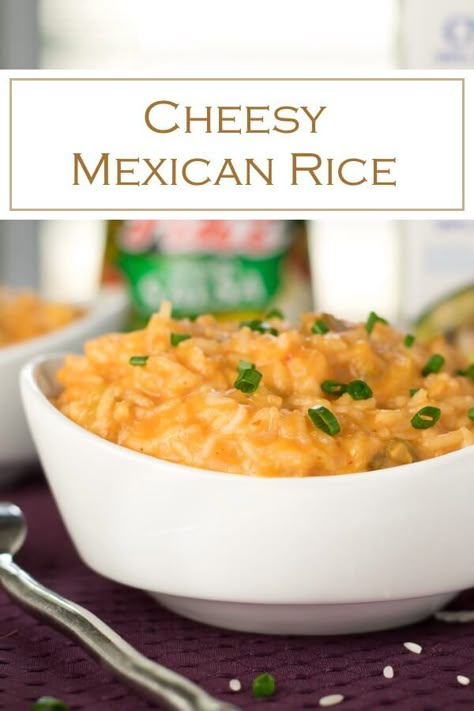 Cheesy Mexican Rice is an easy side dish to prepare. #mexican #texmex #sidedish Easy Cheesy Mexican Rice, Cheesy Mexican Rice Recipe, Apocalypse Recipes, Easy Cheesy Rice, Cheesy Rice Recipes, Cheesy Mexican Rice, Taco Side Dishes, Mexican Rice Easy, Cheesy Rice