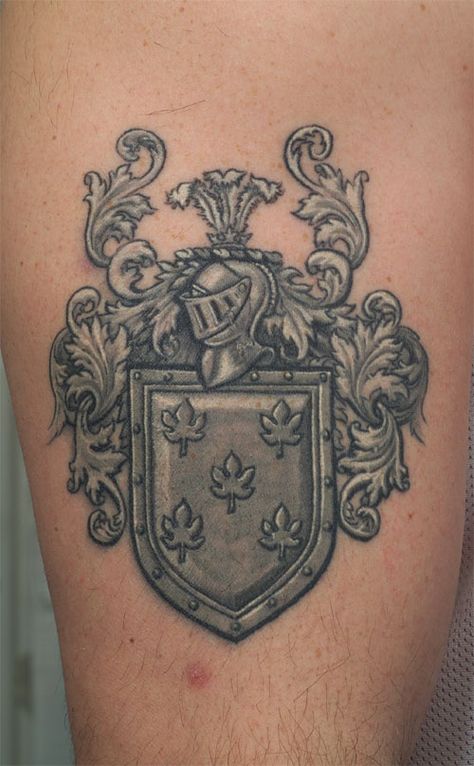 coat of arms Crest Tattoo Men, Heraldry Tattoo, Coat Of Arms Design Ideas, Irish Crest Tattoo, Arm Tattoo Realistic, Coat Of Arms Tattoo, Cost Of Arms, Ogham Tattoo, Family Heart Tattoos