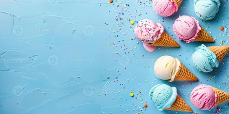 Ice cream on an empty pastel background. Summer background with ice cream and copy space. Summer time composition for web banner, cards, invitations Lime Popsicles, Ice Cream Background, Ice Cream Tubs, Background Summer, Summer Backgrounds, Cool Wallpapers Cartoon, Youtube Banners, Logo Banners, Pastel Background