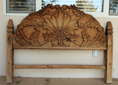 VINTAGE RUSTIC HAND CARVED MEXICAN TWIN HEADBOARD 53.5" W x 40" H x 3" T 30 lb - $399.00. VINTAGE RUSTIC HAND CARVED TWIN HEADBOARD MEXICAN TWIN HEADBOARD Measures approx: 53.5 inches wide40 inches tall3 inches thickWeight: 30 lb approx Beautiful Vintage Original hand carved wood heavy primitive headboard, Please look at the pictures of the item, photos are part of the description,this is the exact headboard you will receive Shipping available Can be viewed in Woodland Hills, California 91364 P Spanish Headboard, Mexican Headboard, Wood Carved Headboard, Mexican Bedroom, Woodland Hills California, Light Blue Decor, Antique Headboard, Bowl Bread, Hand Carved Furniture