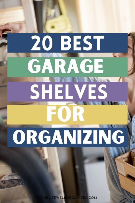 woman putting things away on a shelf in the garage storage shelf with text overlay Diy Overhead Garage Storage, Garage Organization Shelves, Rolling Shelves, Smart Garage, Garage Storage Ideas, Overhead Garage Storage, Declutter And Organize, Garage Storage Shelves, Garage Organization Diy