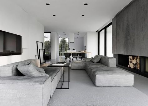 16 Fascinating Grey Interiors That Will Astonish You Tamizo Architects, Interior Minimalista, Grey Home Decor, Gray Interior, Family Room Design, Minimalist Living, A Living Room, Minimalist Interior, Minimalist Living Room