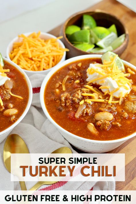 Gluten Free High Protein Turkey Chili High Protein Chili Low Carb, High Protein Low Carb Chili Recipes, High Protein Gluten Free Dairy Free Meals, Gluten Free Dairy Free High Protein, High Protein Chili Recipes, High Protein Meals Gluten Free, Gluten Free Turkey Chili, Macro Friendly Chili, High Protein Gluten Free Meals