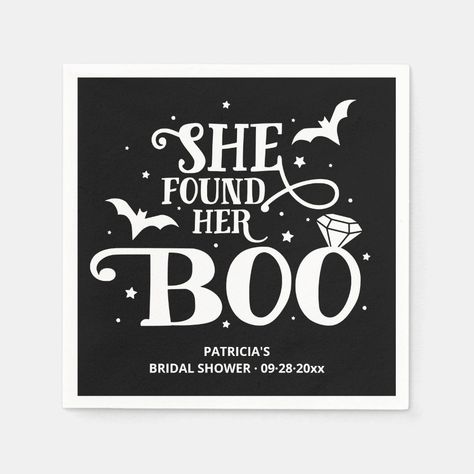 She Found Her Boo Halloween Bridal Shower - Popular Zazzle Product! Best choice, tags : #invitations, #tshirt, #card, #InvitationsCard, #legging, #trending, #holiday She Found Her Boo, Boo Cake, Halloween Bridal Showers, Bridal Shower Napkins, Spooky Halloween Party, Paper Plates Party, Bridal Shower Theme, Party Tableware, Halloween Boo