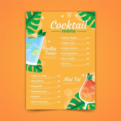 Summer Drink Menu, Drink Menu Design, Colorful Restaurant, Resturant Design, Vodka Tonic, Smoothie Shop, Beer Menu, Bakery Menu, Food Menu Template