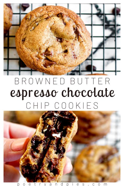 Browned Butter Espresso Chocolate Chip Cookies, Espresso Brown Butter Cookies, Espresso Chip Cookies Recipe, Brown Butter Espresso Chocolate Chip Cookies, Brown Butter Coffee Cookies, Chocolate Chip Espresso Cookies, Espresso Chip Recipes, Brown Butter Espresso Brownies, Espresso Cookie Recipes