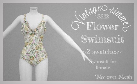 Flower Swimsuit, Swimsuit Vintage, The Sims 4 Pc, The Sims 4 Packs, Sims 4 Cc Folder, Sims 4 Teen, Sims 4 Dresses, Sims 4 Characters, Sims 4 Toddler