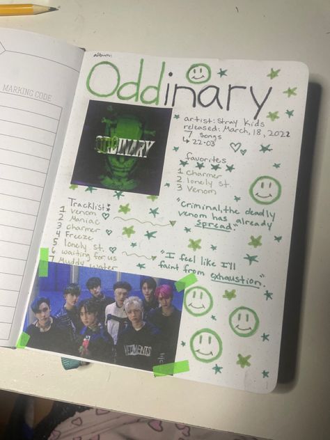 Kpop Album Drawing, Skz Oddinary Aesthetic, Stray Kids Notebook Ideas, Straykids Drawing Ideas, Skz Journal Ideas, Straykids Scrapbook, Stray Kids Journal Ideas, Stray Kids Scrapbook, Felix Journal