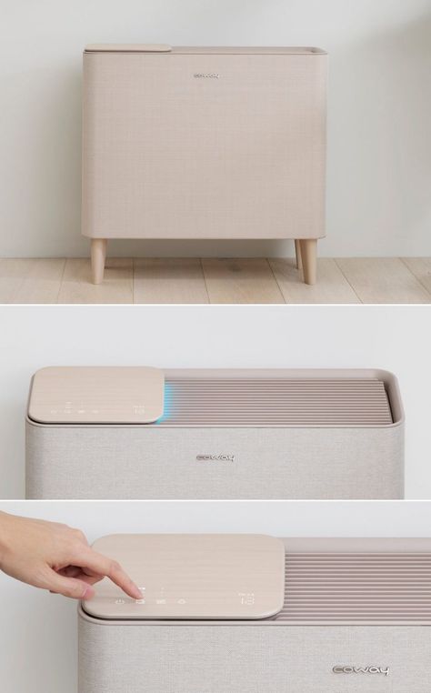 Korean brand Coway is well known for its best-in-class air purifiers and water filters. Lately, the company has collaborated with San Francisco-based Fuseproject to re-imagine the standard plastic box-like design of air purifiers. They have come up with Coway Icon Air Purifier featuring a stylish design that allows it to blend into home settings elegantly. Korean Smart Home, Cute Air Purifier, Aesthetic Air Purifier, Korean Home Gadgets, Coway Air Purifier, Remote Design, Air Company, Air Purifier Design, Shoe Case