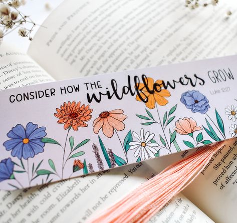 Consider How the Wildflowers Grow Bookmark – Wild Peonies Studio Bible Wildflowers, Christian Diy Gifts, Diy Bible Bookmarks, Bible Verse Cards Diy, Bible Bookmarks Diy, Christian Crafts To Sell, Diy Bookmarks Aesthetic, Bookmark Ideas Aesthetic, Wildflower Journal