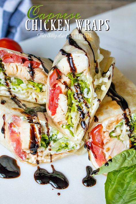 Fresh Mozzarella Recipe, Chicken Mozzarella, Chicken Wrap Recipes, Mozzarella Recipes, Flour Tortilla, Mozzarella Chicken, Caprese Chicken, Balsamic Chicken, Savory Chicken