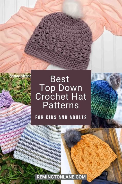 Best Top Down Crochet Hat Patterns - Remington Lane Crochet Top Down Crochet Hat, Pumpkin Hat Pattern, Crochet Baby Hats Free Pattern, Crochet Pumpkin Hat, Slouch Hat Pattern, Chunky Crochet Hat, Beanie Pattern Free, Crochet Hat Patterns, Crochet Beanie Pattern Free